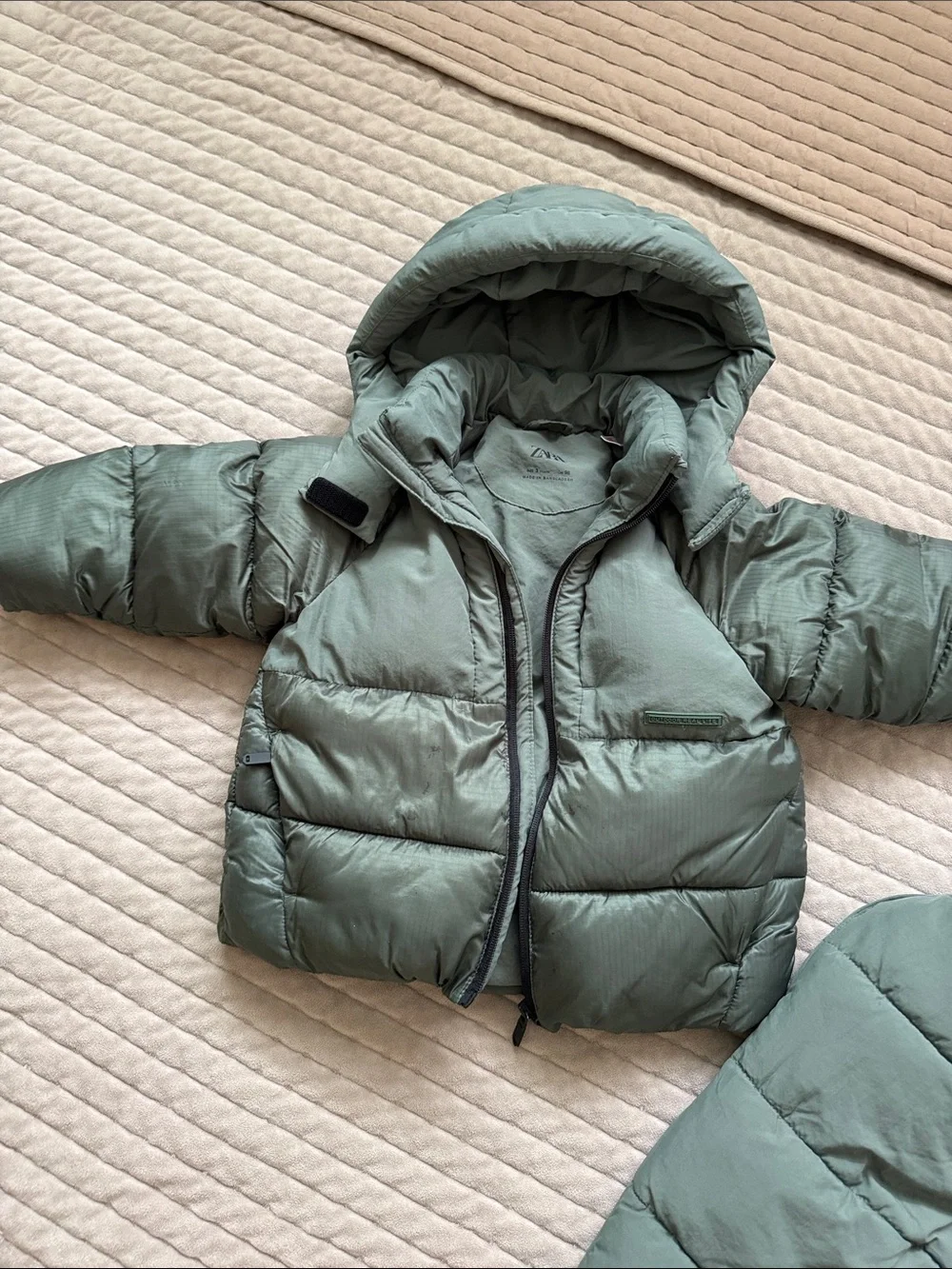Zara Kids Green Puffer Jacket and Pants Set